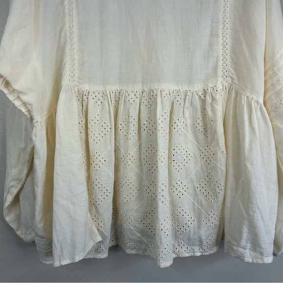 Lucky Brand M Ivory Eyelet Blouse 100% Cotton Prairie Peasant Boho Country EUC - Picture 11 of 11
